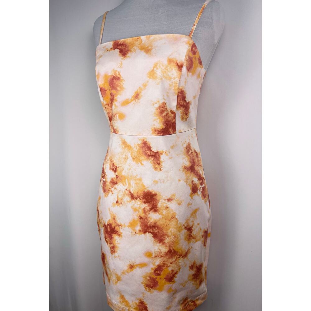 Forever 21 Orange Yellow Tie Dye Bodycon Mini Dress Spaghetti Strap Size S - Picture 3 of 7